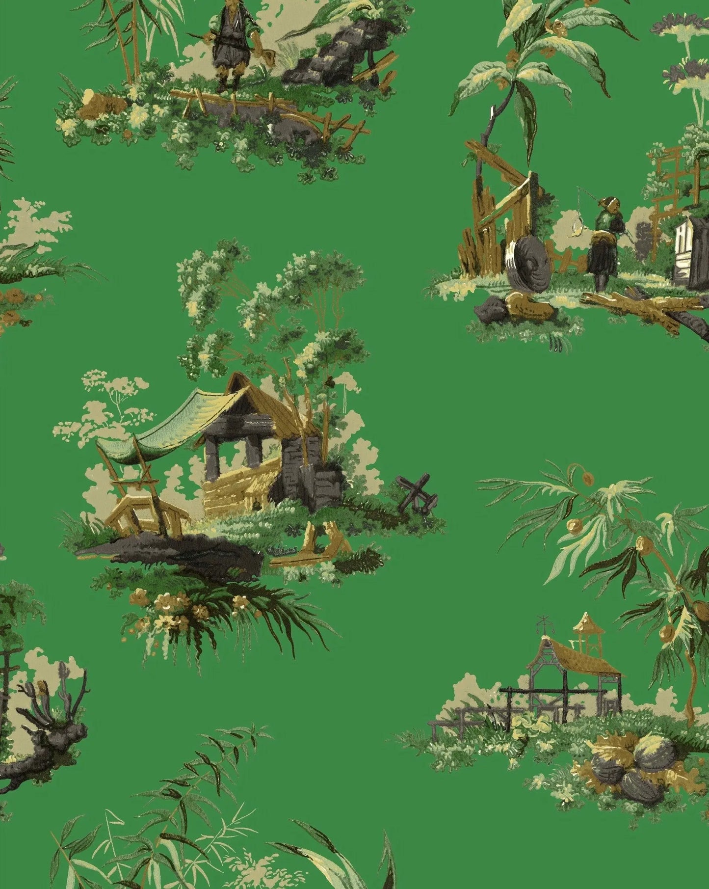Vintage Oriental Wallpaper - Bright green Sharon Jane