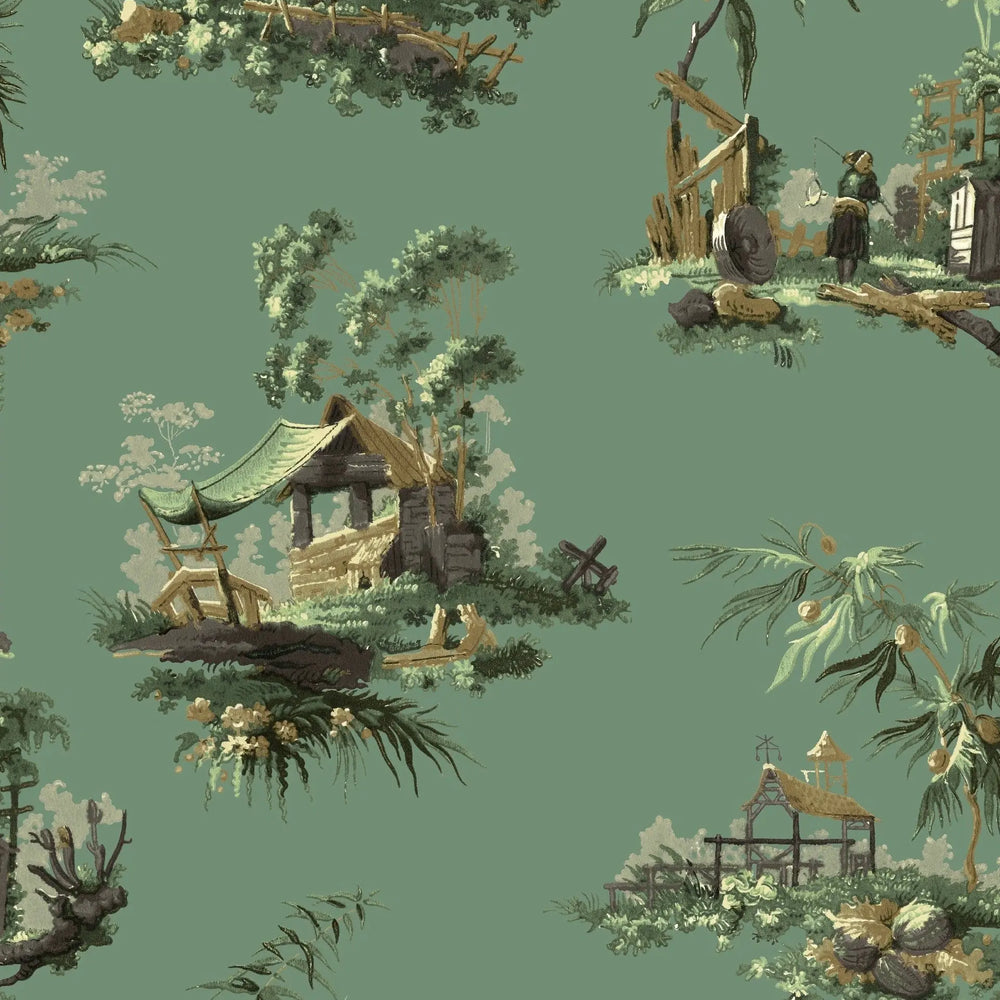 Vintage Oriental Wallpaper - Celadon Sharon Jane