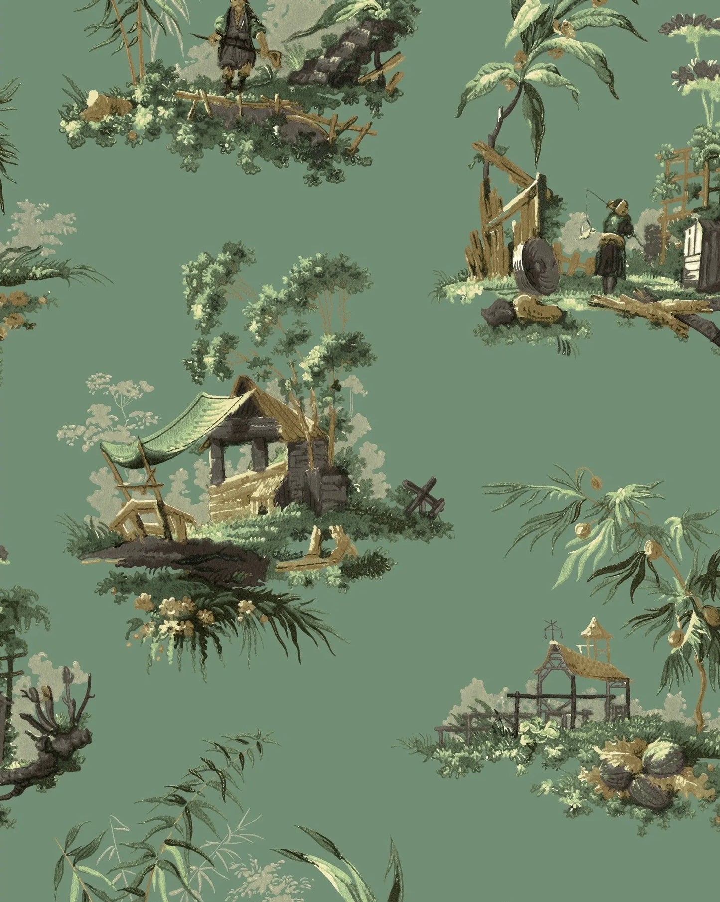 Vintage Oriental Wallpaper - Celadon Sharon Jane