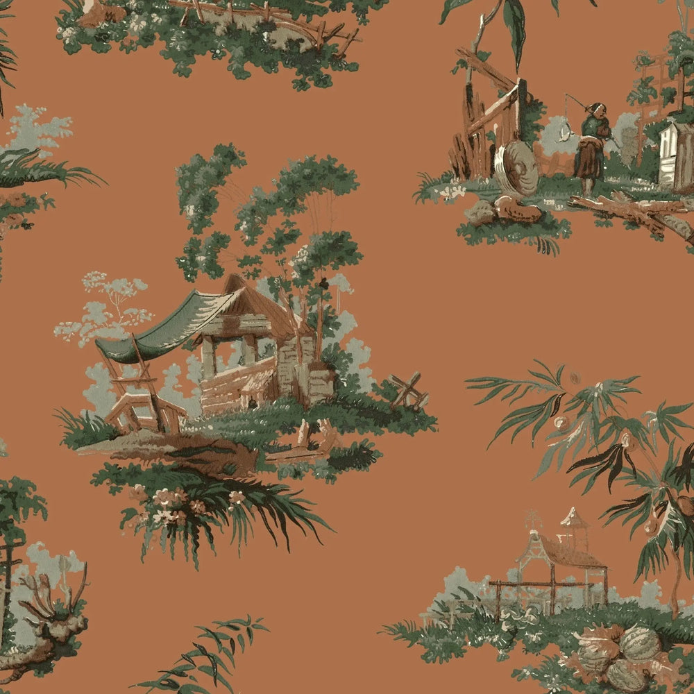 Vintage Oriental Wallpaper - Coral Sharon Jane