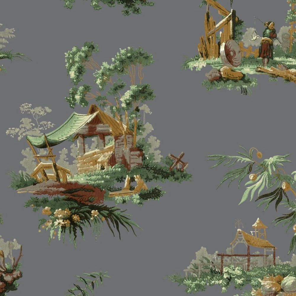 Vintage Oriental Wallpaper - Grey Sharon Jane