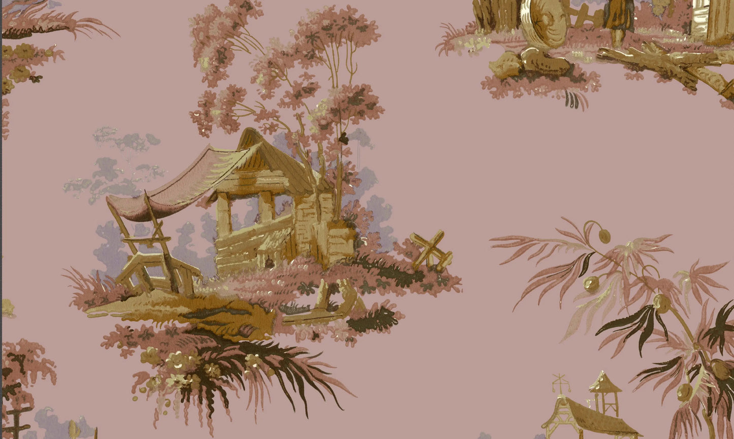 Vintage Oriental Wallpaper - Ice pink Sharon Jane