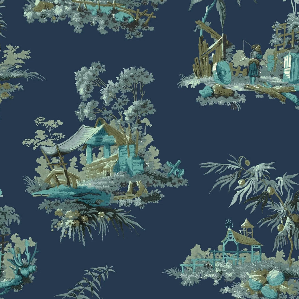 Vintage Oriental Wallpaper - Navy Sharon Jane