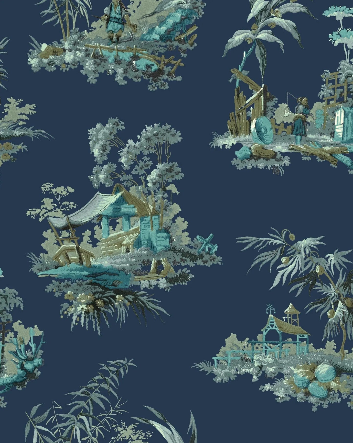 Vintage Oriental Wallpaper - Navy Sharon Jane
