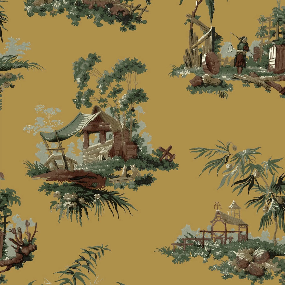 Vintage Oriental Wallpaper - Ochre Sharon Jane