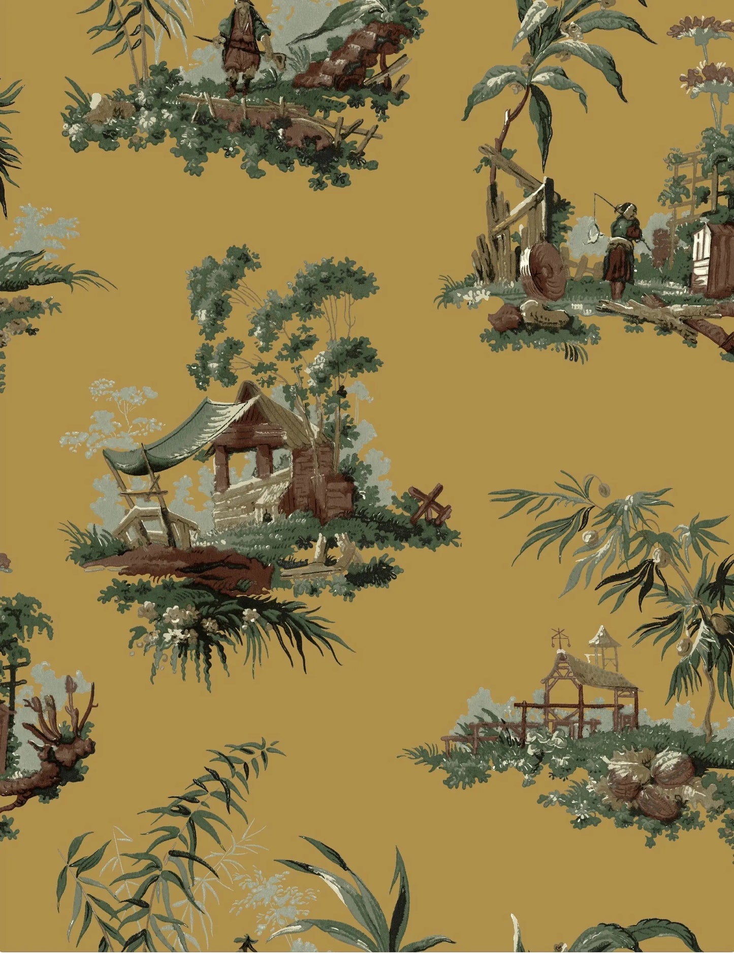 Vintage Oriental Wallpaper - Ochre Sharon Jane