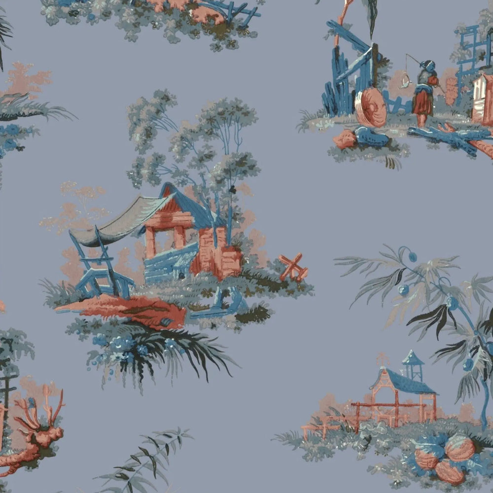 Vintage Oriental Wallpaper - Powder Blue Sharon Jane