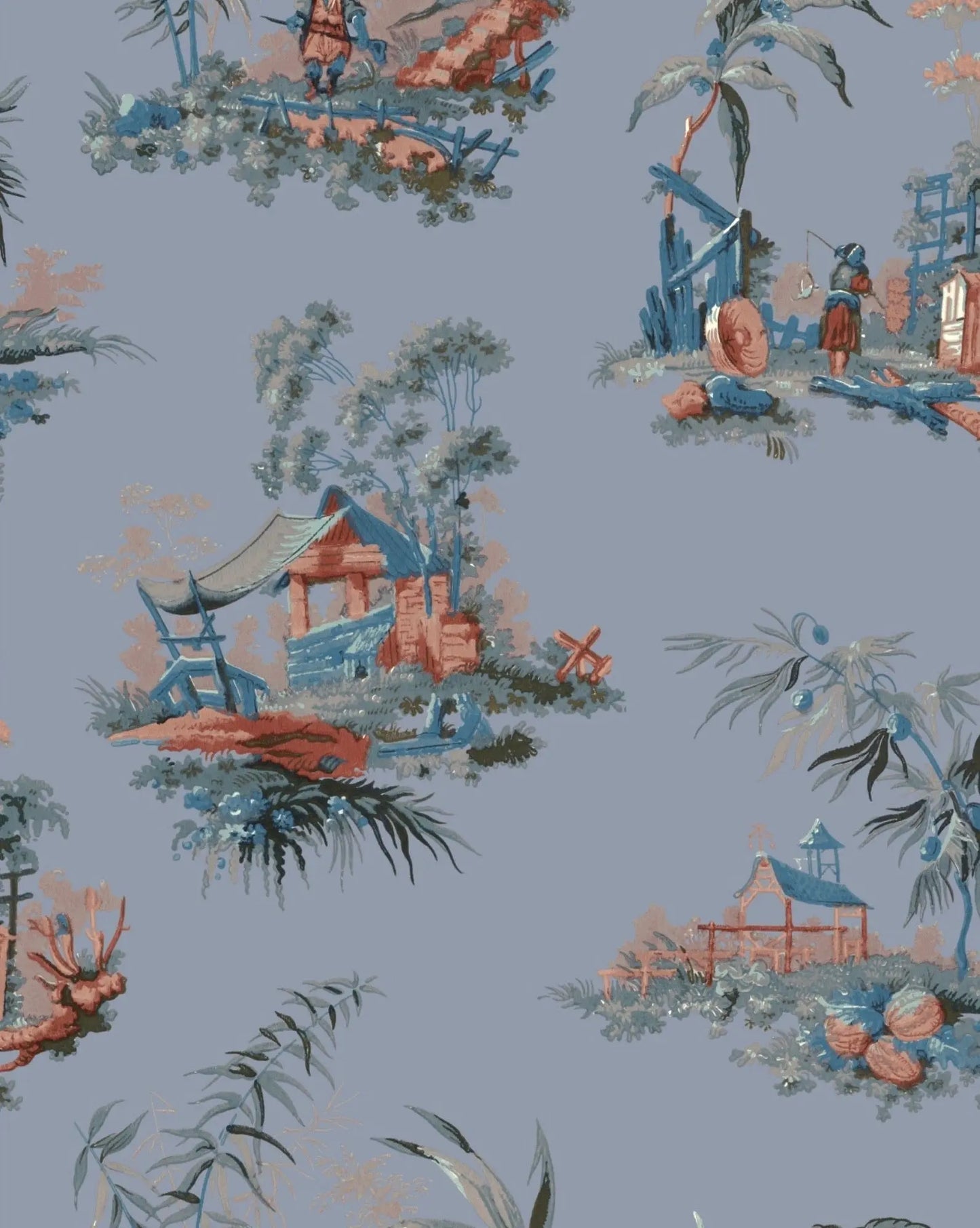 Vintage Oriental Wallpaper - Powder Blue Sharon Jane
