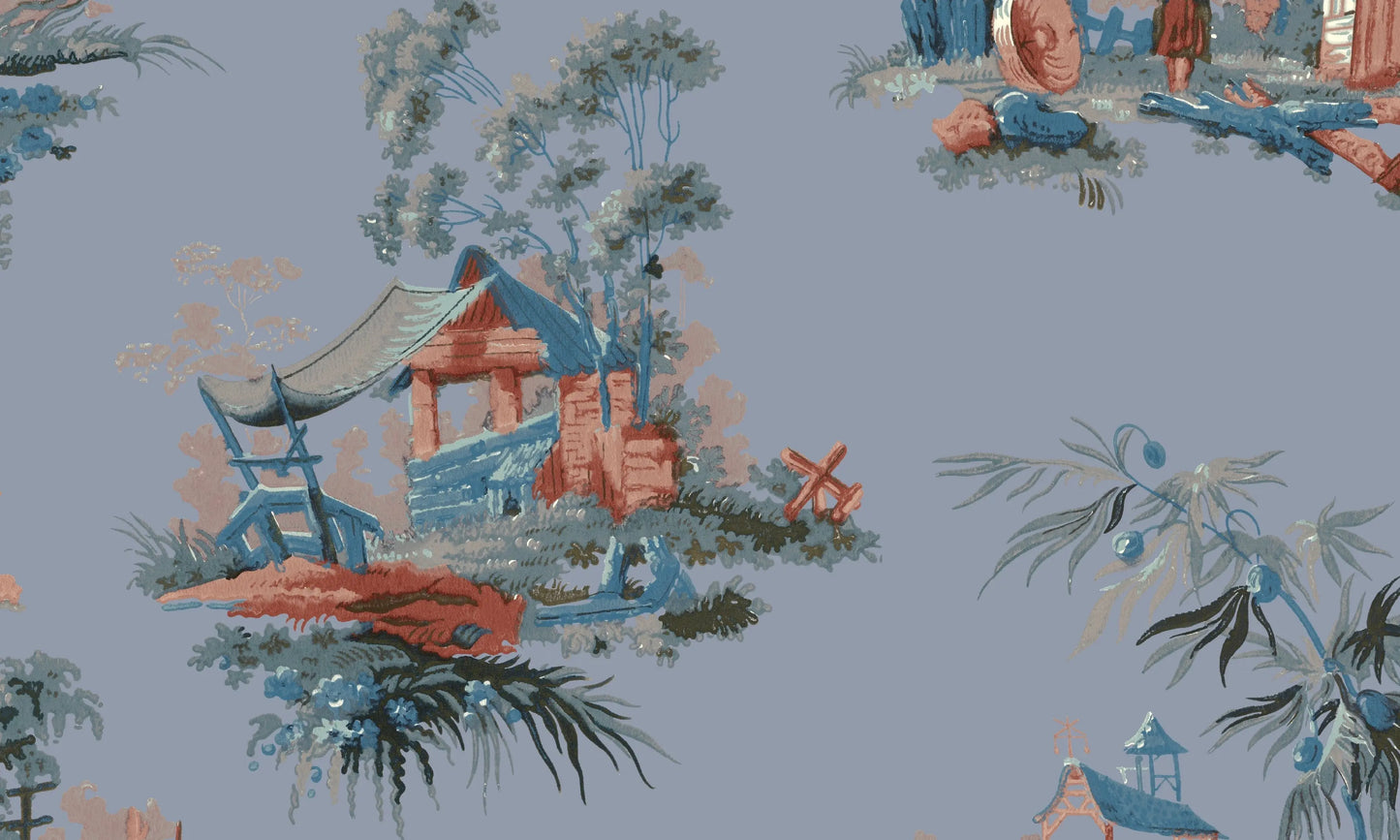 Vintage Oriental Wallpaper - Powder Blue Sharon Jane