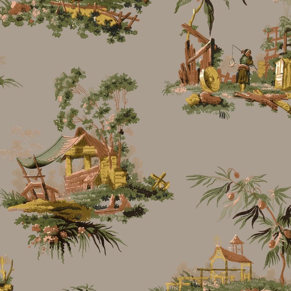 Vintage Oriental Wallpaper - Putty Sharon Jane