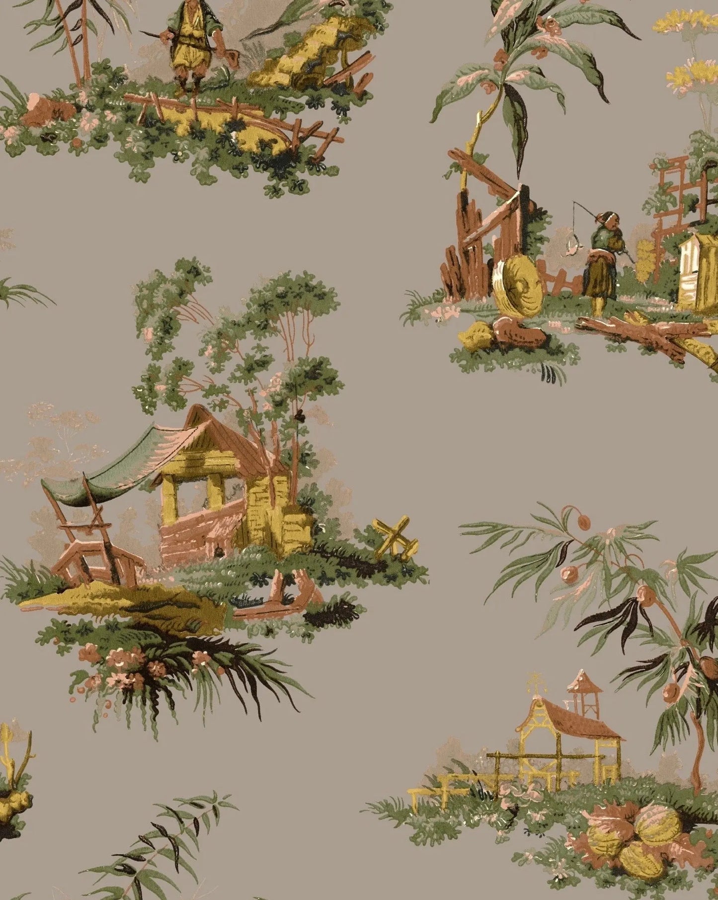Vintage Oriental Wallpaper - Putty Sharon Jane