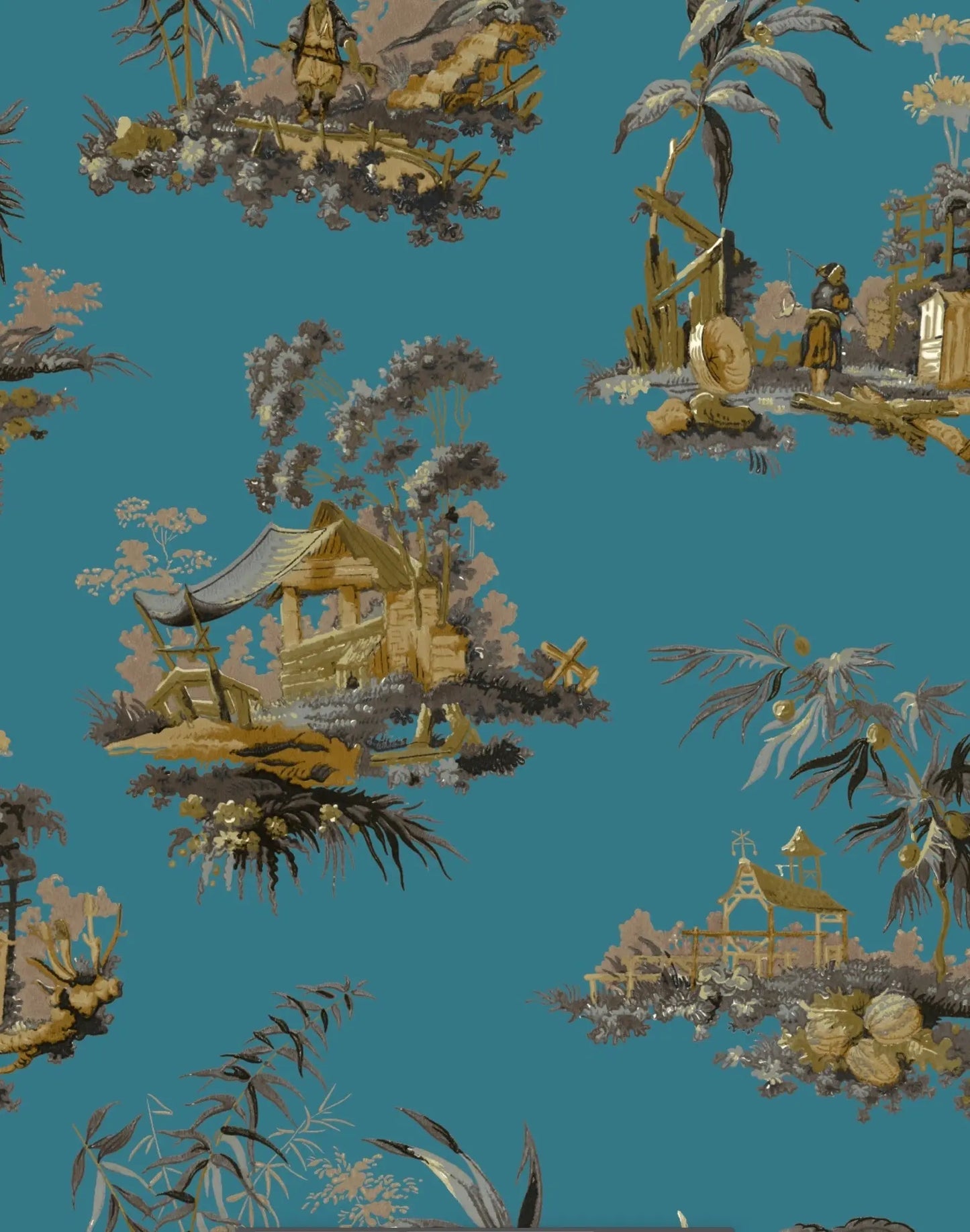 Vintage Oriental Wallpaper - Turquoise Sharon Jane