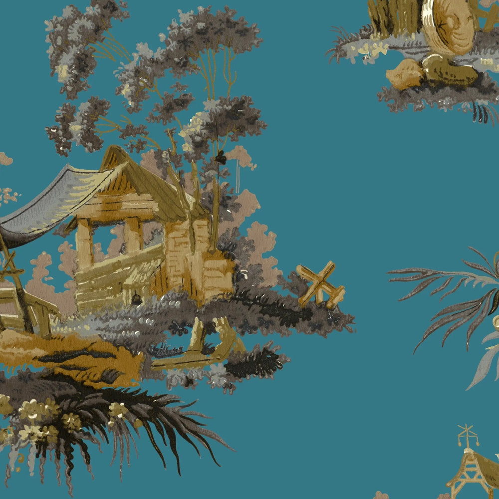 Vintage Oriental Wallpaper - Turquoise Sharon Jane