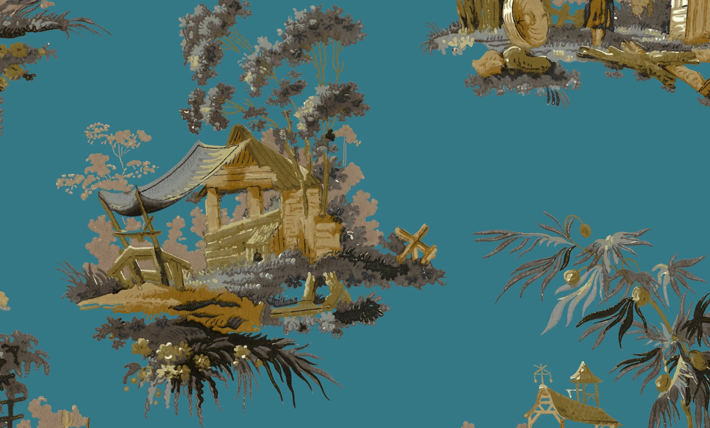Vintage Oriental Wallpaper - Turquoise Sharon Jane