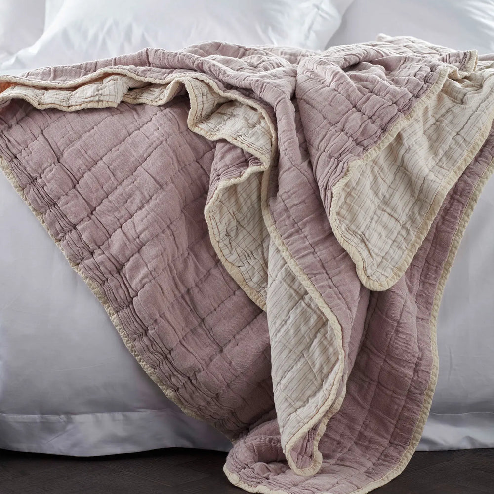 Vintage Rose Vivienne 100% Cotton Quilted Throw The Secret Linen Store