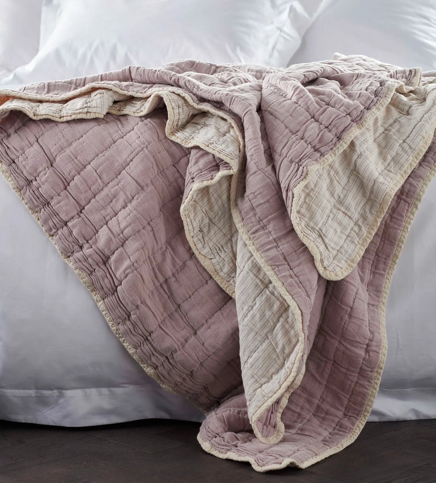 Vintage Rose Vivienne 100% Cotton Quilted Throw The Secret Linen Store