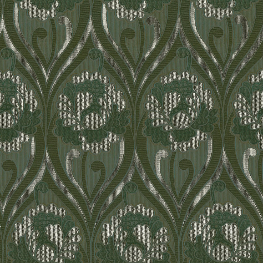 Vintage floral damask Wallpaper - Dirty olive Sharon Jane