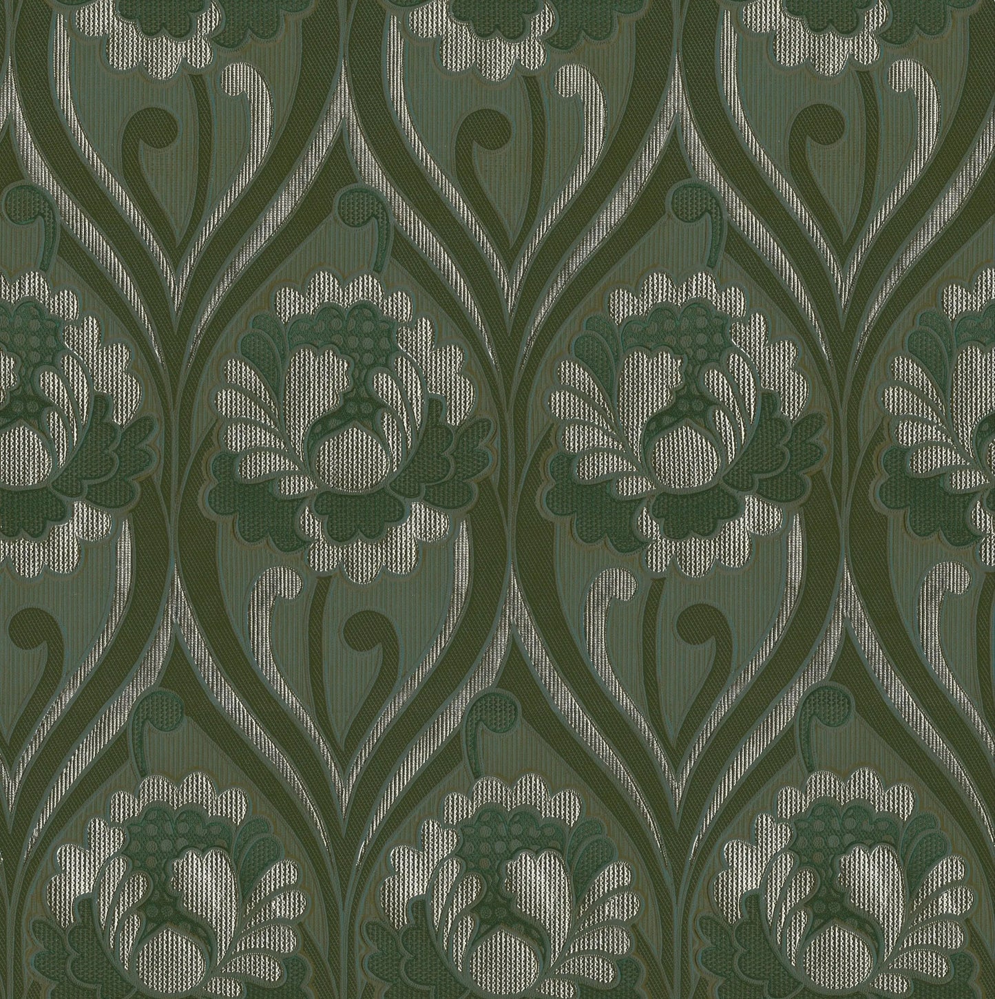 Vintage floral damask Wallpaper - Dirty olive Sharon Jane