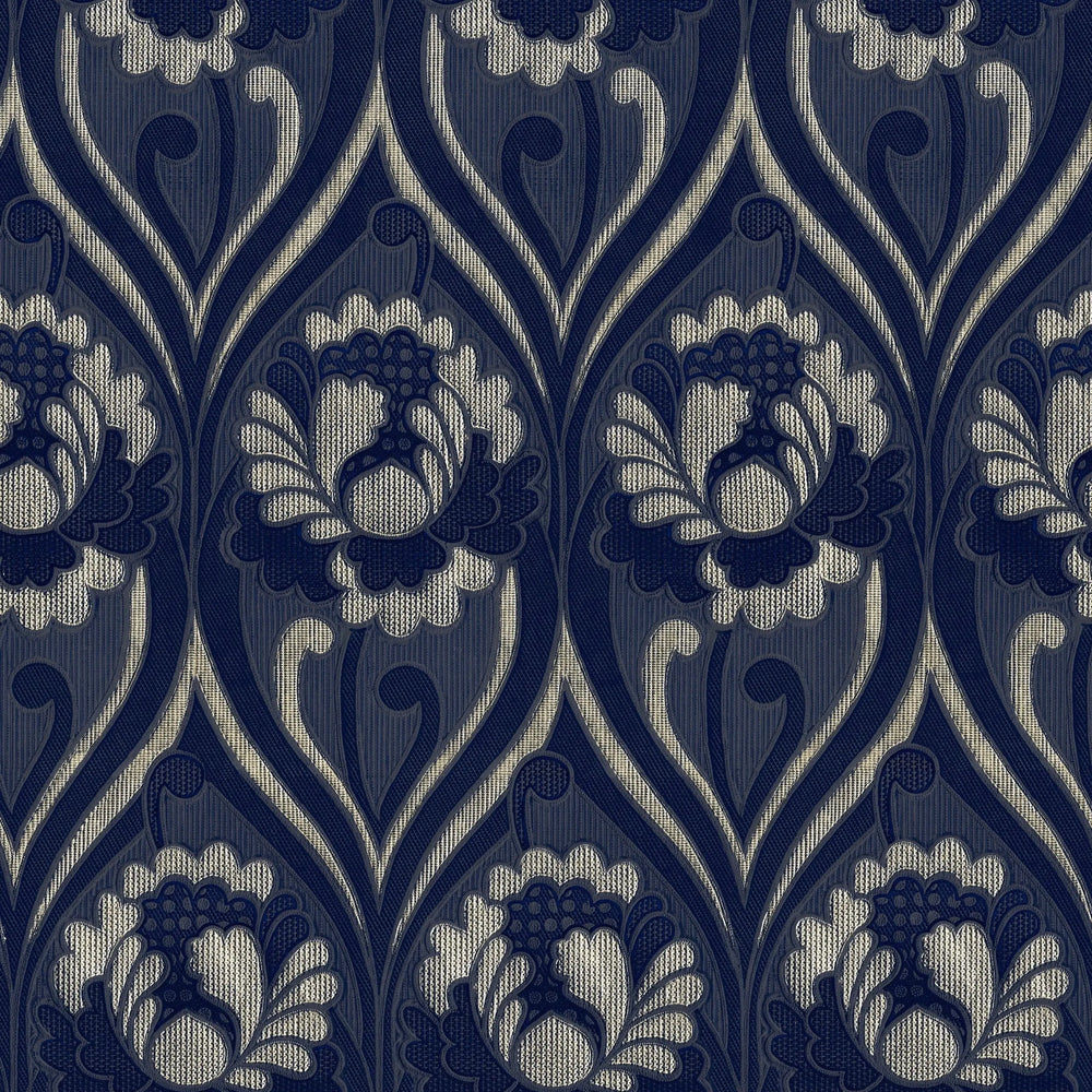 Vintage floral damask Wallpaper - Navy Sharon Jane
