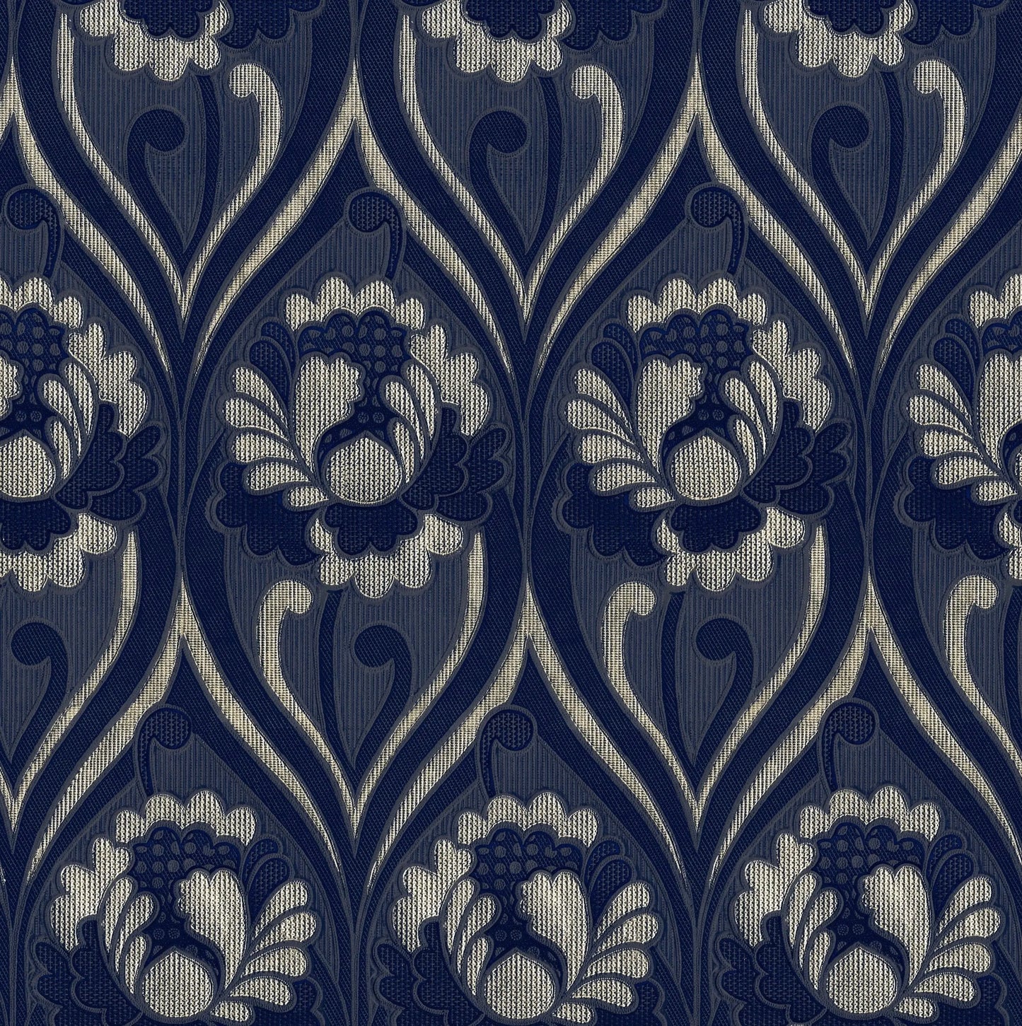 Vintage floral damask Wallpaper - Navy Sharon Jane