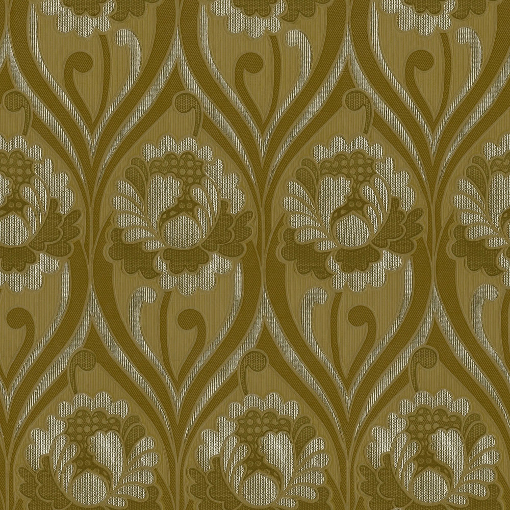 Vintage floral damask Wallpaper - Ochre Sharon Jane