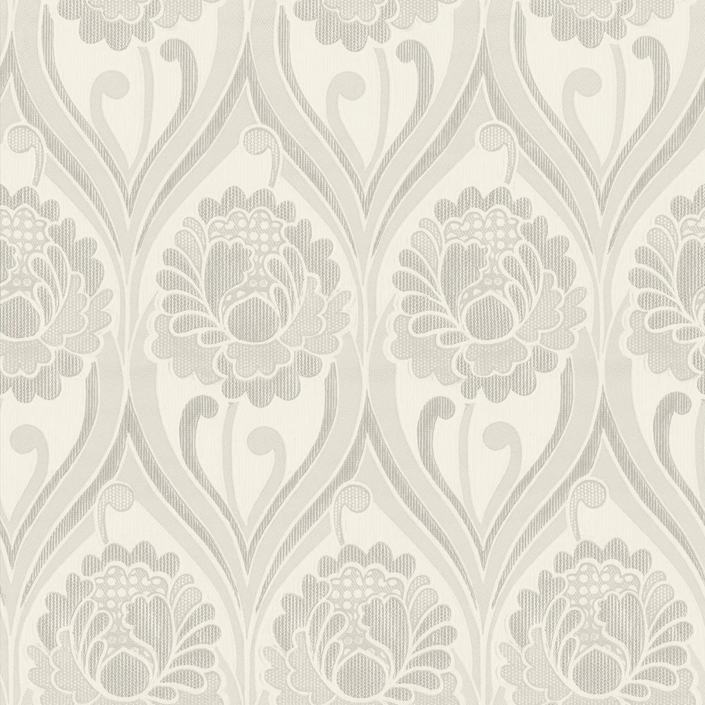 Vintage floral damask Wallpaper -  Pearl White Sharon Jane