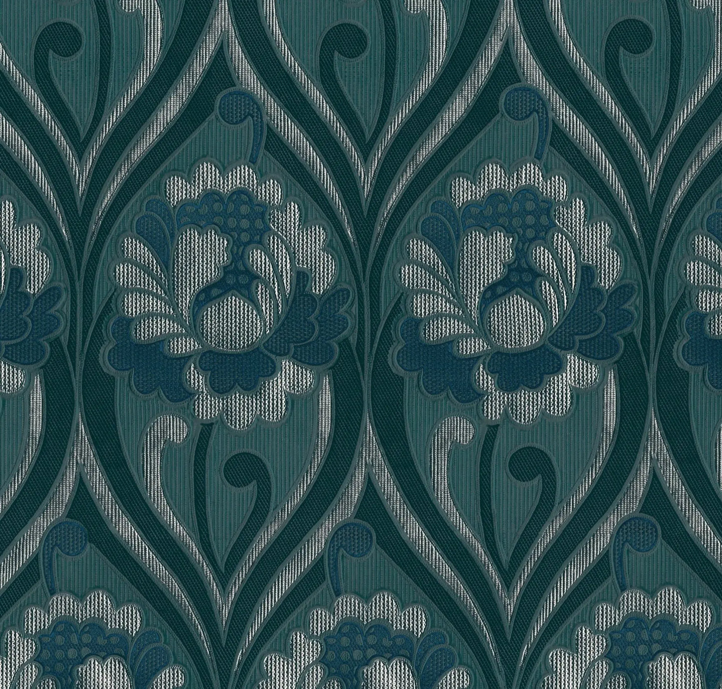 Vintage floral damask Wallpaper - Petrol Sharon Jane