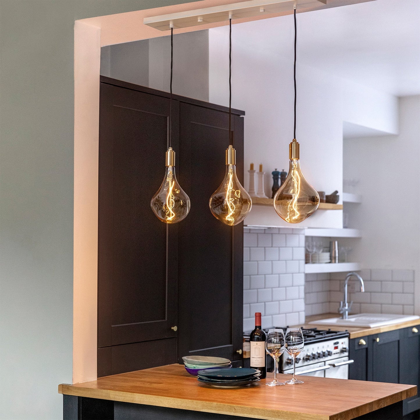 Linear Triple Pendant in Brass Tala