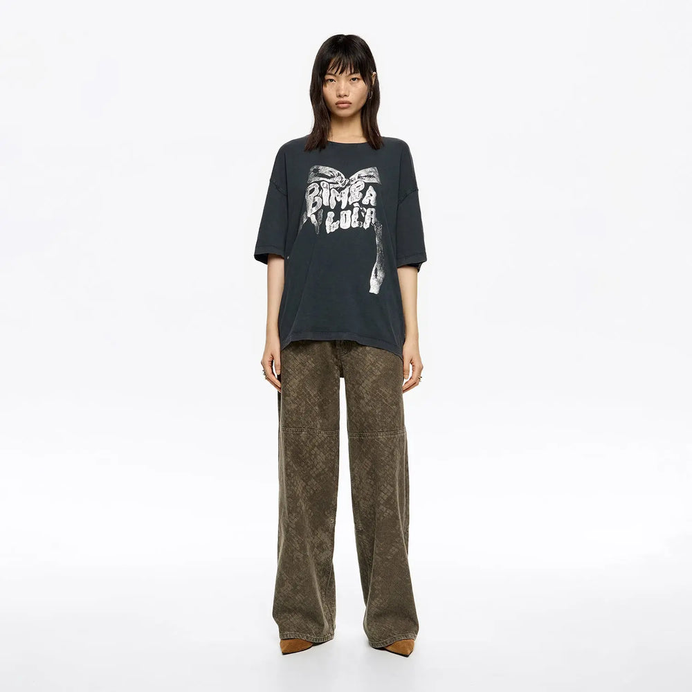 WIDE LEG - Brown Snake denim jeans Bimba y Lola UK