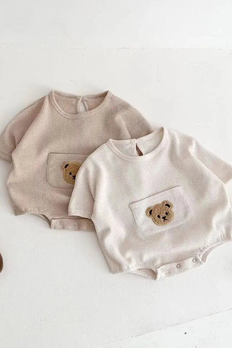 Waffle Bear Bodysuit Brown or Creme Cozy Crew Club