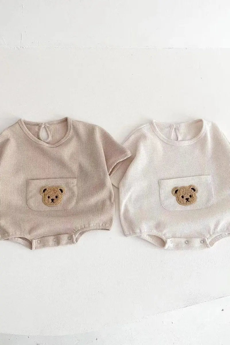 Waffle Bear Bodysuit Brown or Creme Cozy Crew Club