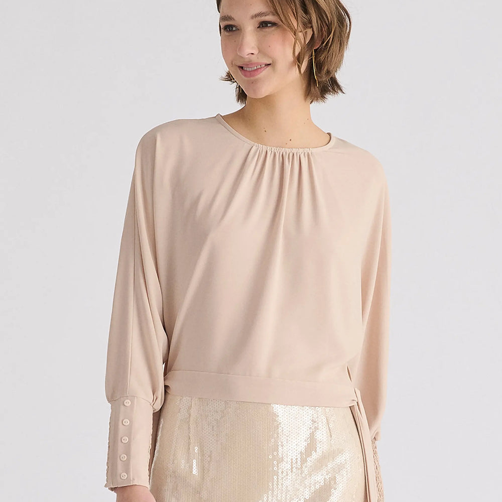 Waist Tie Top With Shirred Cuffs Paisie