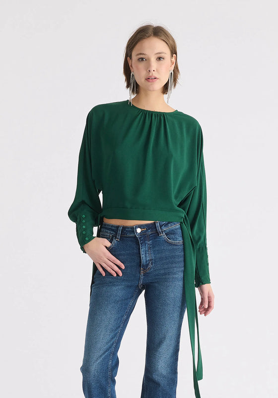 Waist Tie Top With Shirred Cuffs Paisie