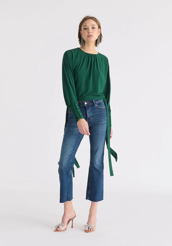 Waist Tie Top With Shirred Cuffs Paisie