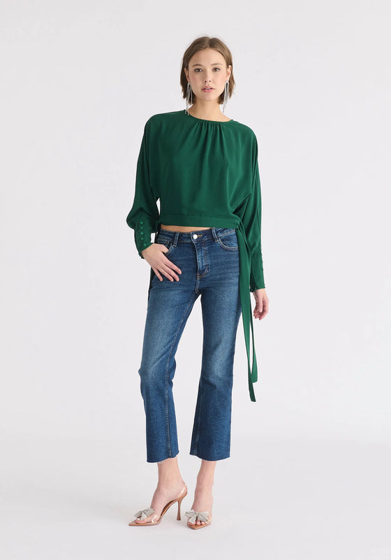 Waist Tie Top With Shirred Cuffs Paisie