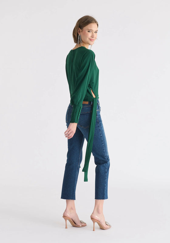 Waist Tie Top With Shirred Cuffs Paisie