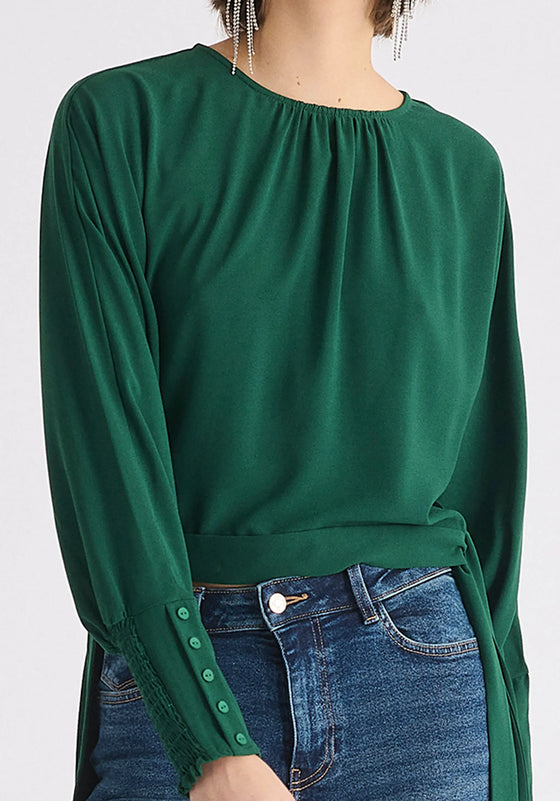 Waist Tie Top With Shirred Cuffs Paisie