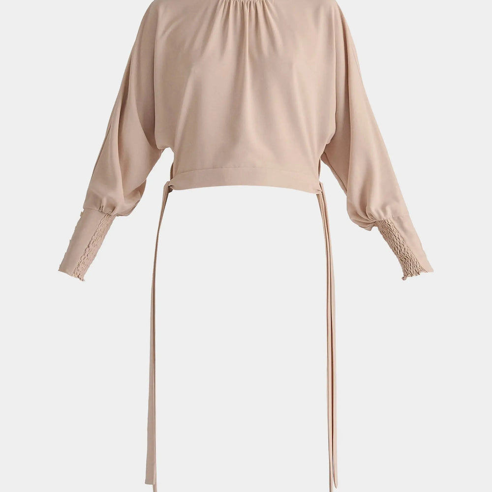 Waist Tie Top With Shirred Cuffs Paisie