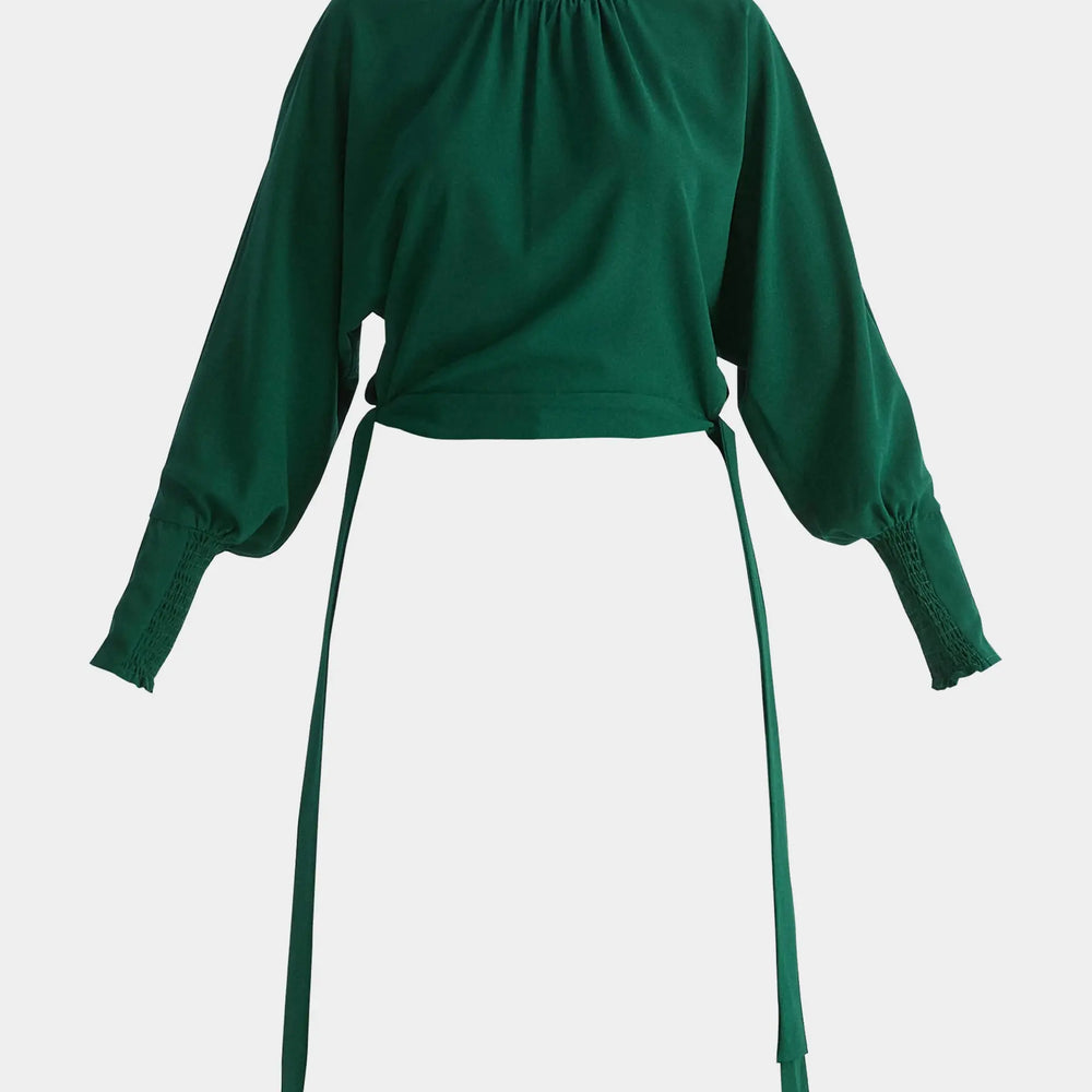 Waist Tie Top With Shirred Cuffs Paisie