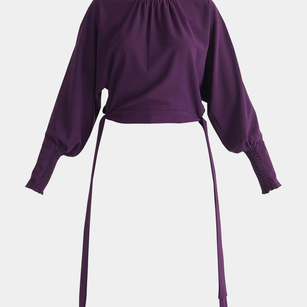 Waist Tie Top With Shirred Cuffs Paisie