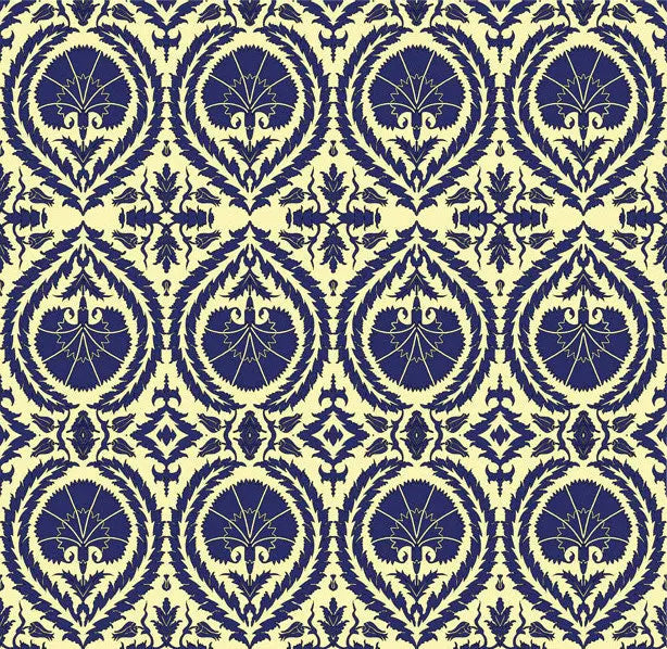 Wallpaper Acanthus and Wreath Blue On Yellow - £37.50 per sq metre Long Studio Design