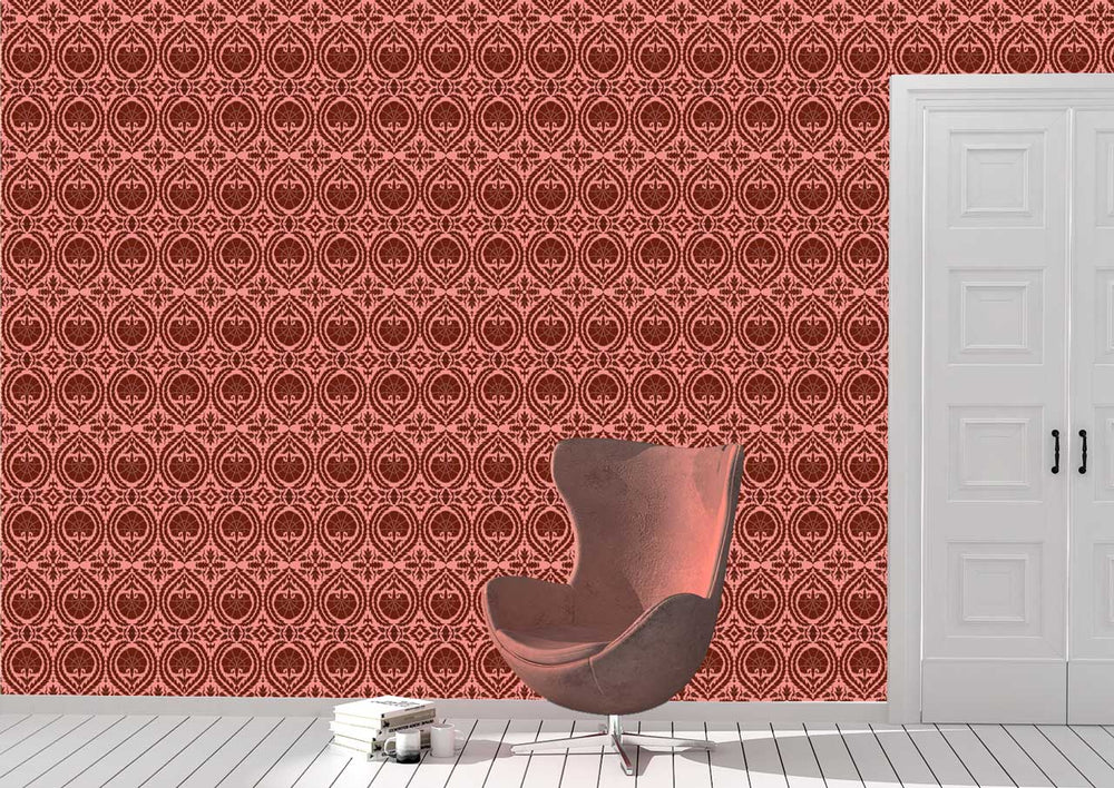 Wallpaper Acanthus and Wreath Red on Pink - £37.50 per sq metre Long Studio Design