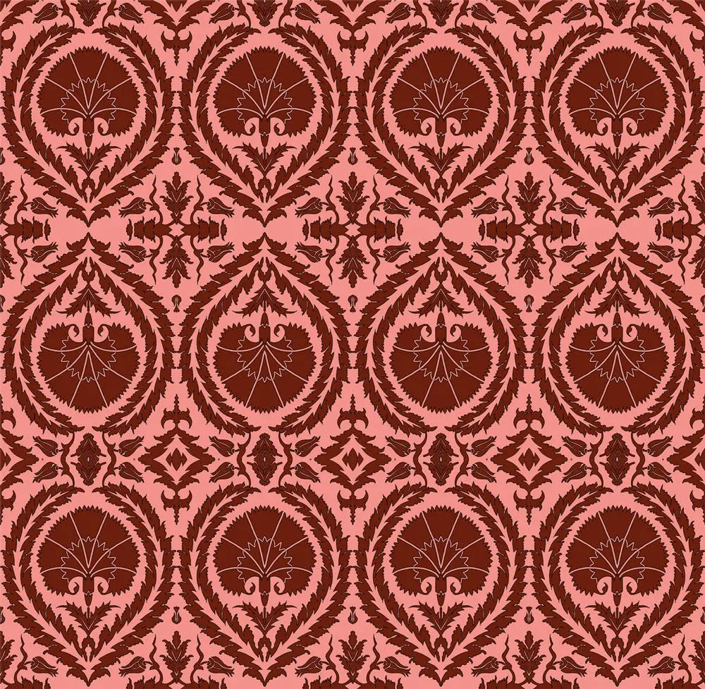 Wallpaper Acanthus and Wreath Red on Pink - £37.50 per sq metre Long Studio Design