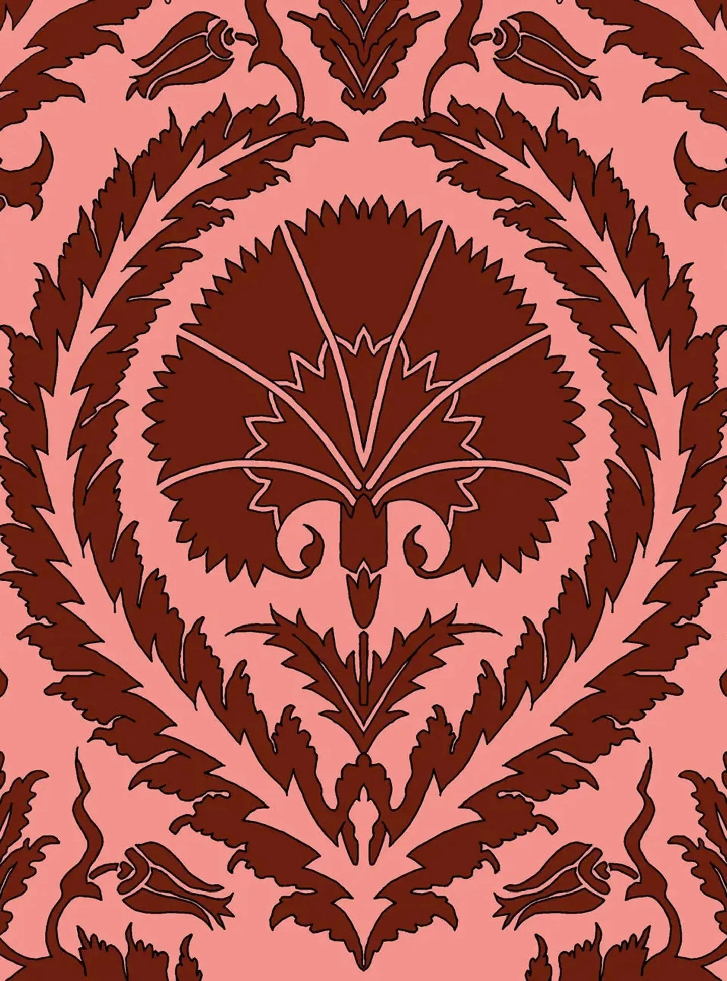 Wallpaper Acanthus and Wreath Red on Pink - £37.50 per sq metre Long Studio Design