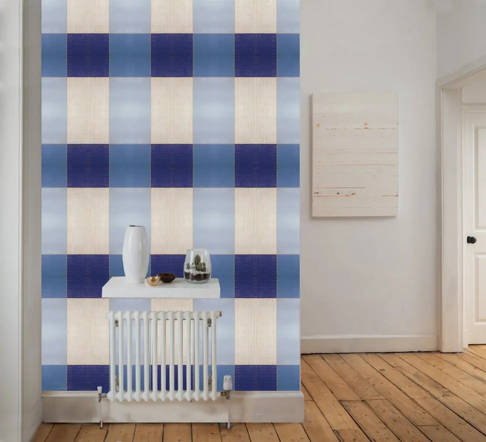 Wallpaper Blue Gingham - £37.50 per sq metre Long Studio Design