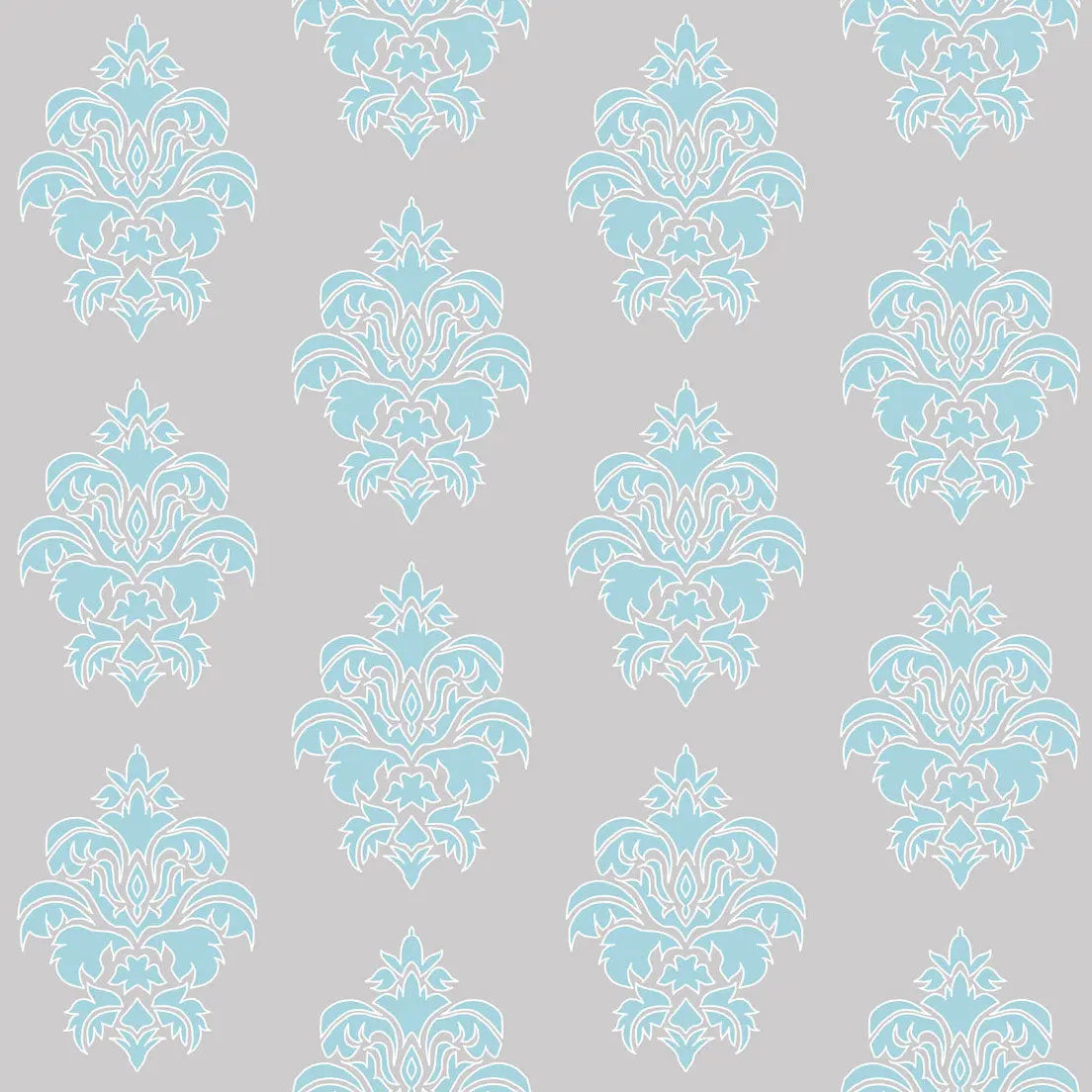 Wallpaper Damask Flower Blue On Grey - £37.50 per sq metre Long Studio Design