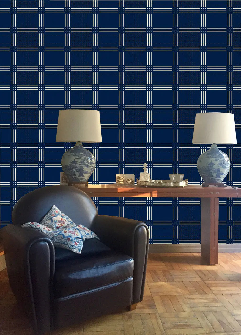Wallpaper Grid 7 Navy Blue - £37.50 per sq metre Long Studio Design