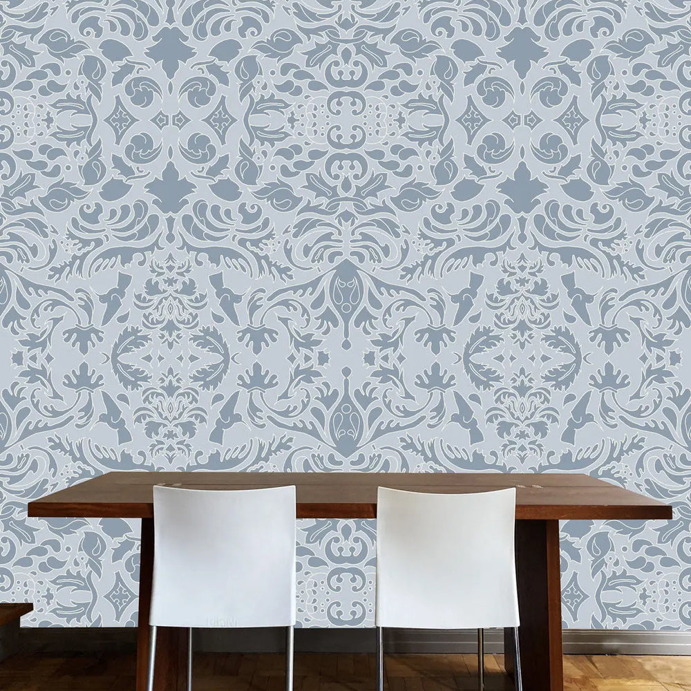 Wallpaper Hummingbird Damask Blue And Pale Blue - £37.50 per sq metre Long Studio Design