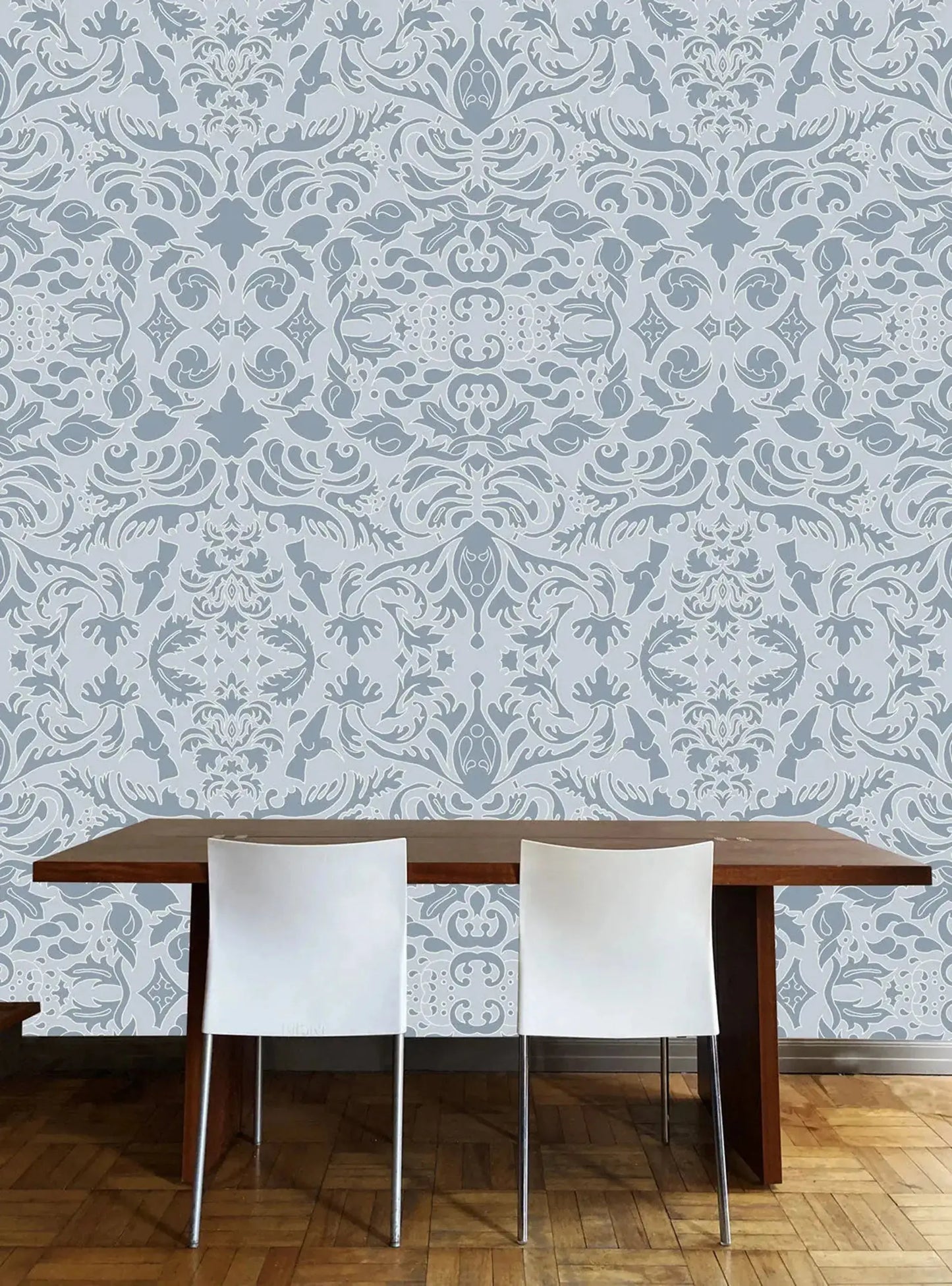 Wallpaper Hummingbird Damask Blue And Pale Blue - £37.50 per sq metre Long Studio Design