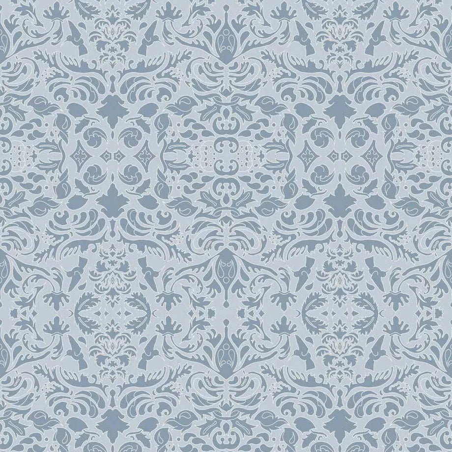 Wallpaper Hummingbird Damask Blue and Pale Blue - £37.50 per Sq Metre Long Studio Design